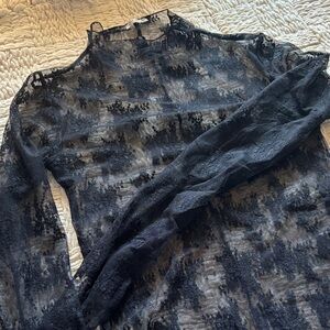 Free People Black Lace Long Sleeve Top